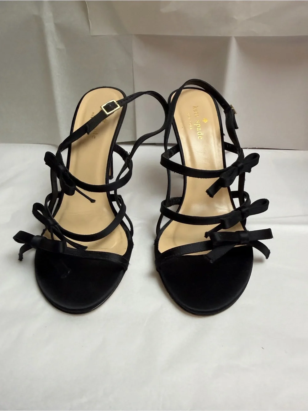 kate spade Black Satin Strappy Bow Heeled Sandals